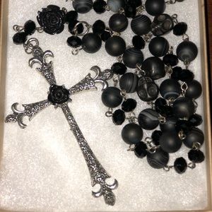 Goth Black rosary necklace